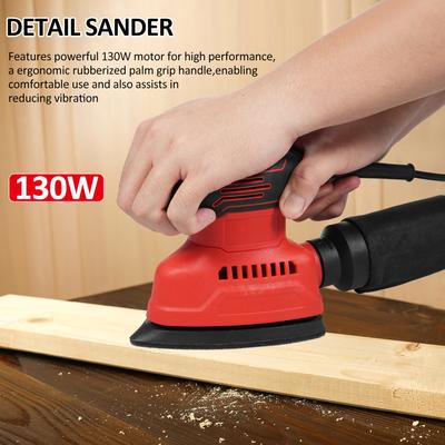 Detail Sander 130W 1.1A Powerful Motor 12000RPM Electric Sander with 12PCS Sandpapers Dust Bag Soft