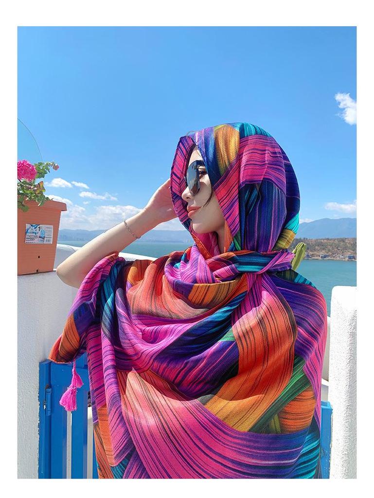 Women's Ethnic Style Silk Scarf: Extra Large, Versatile Sun Protection Shawl for Summer