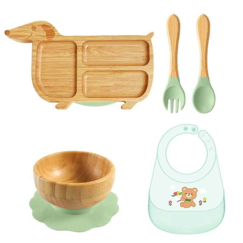 Cartoon Design Baby Fütterteller-Set Kinder Beikostschüssel mit stabilem Saugfuß für frühe Esser