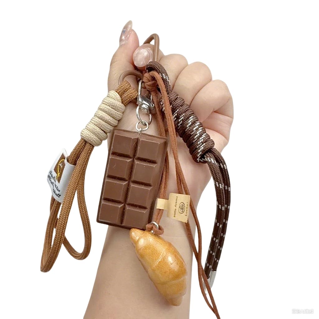 

[shyam inspiration] Realistic Bread & Chocolate Keychain, Cute Bag Charm, Gift-Ready, Alkaline BreadBagelCroissant Design, with Durable Rope (A05)