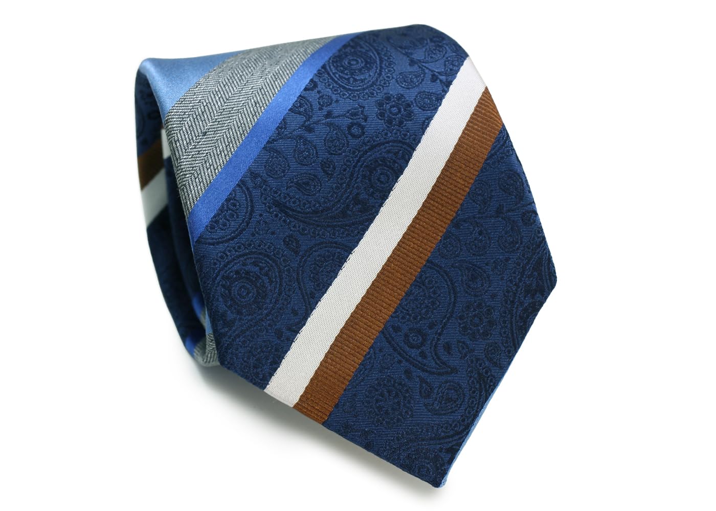 [SIMON CARTER] Simon Carter Paisley Stripe Silk Tie (Navy Blue)