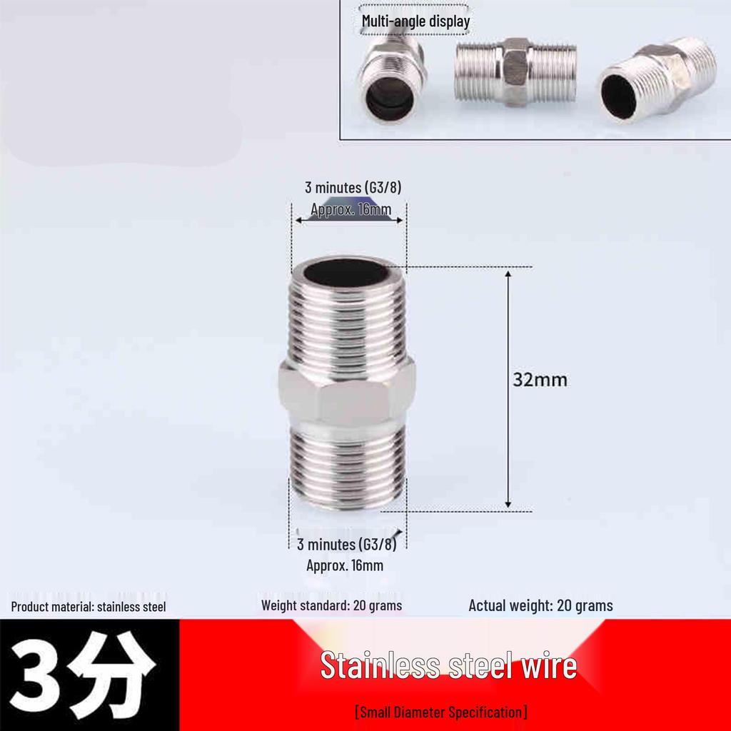 304 Stainless Steel Double-Headed Hexagonal Eccentric Reducer, DN25, 1/2" to 3/4" Male Thread Straight Stud
