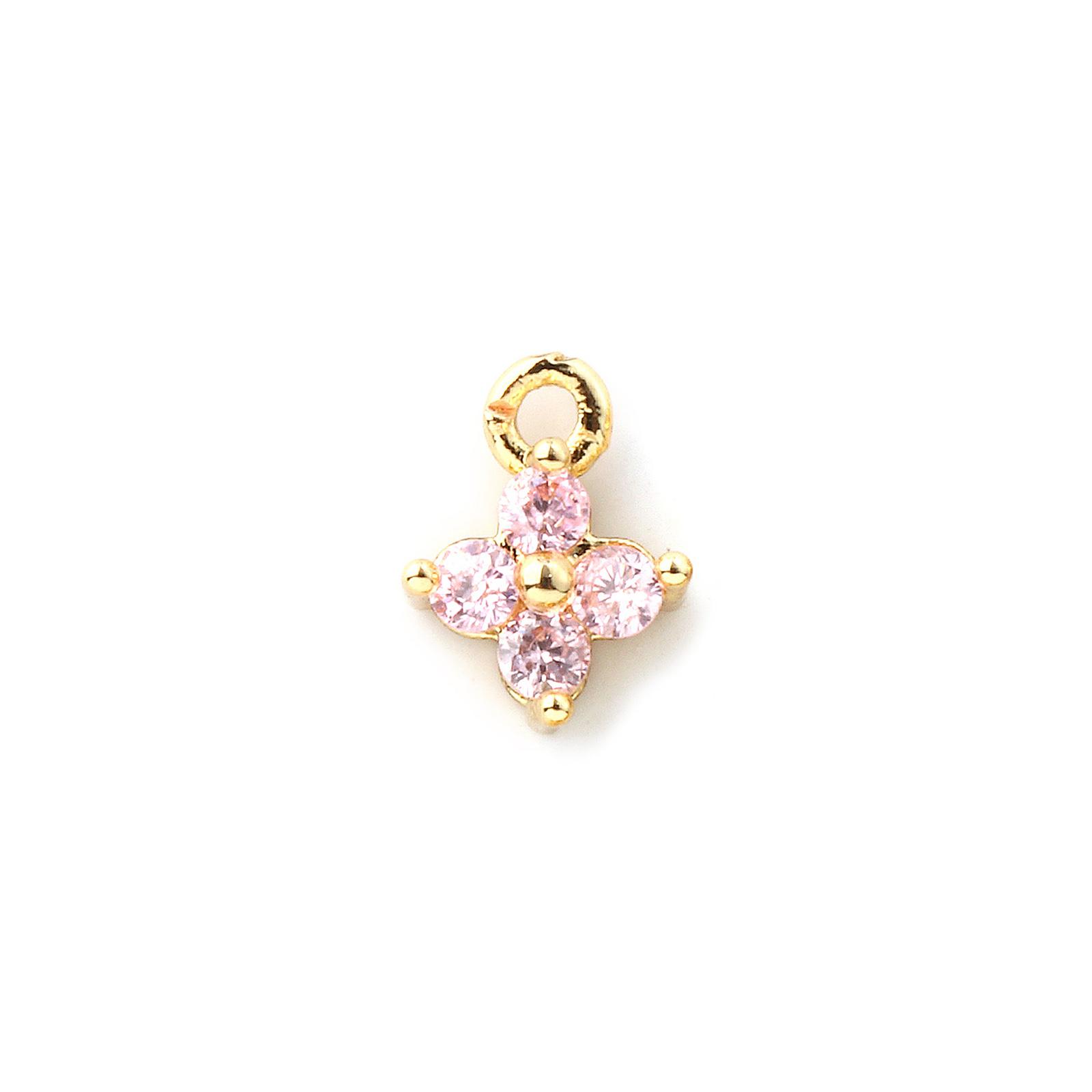 

5 Piece Brass & Cubic Zirconia Mini Charms 18K Gold Plated Flower Micro Pave Pendants For DIY Necklace Jewelry Making 8mm x 6mm