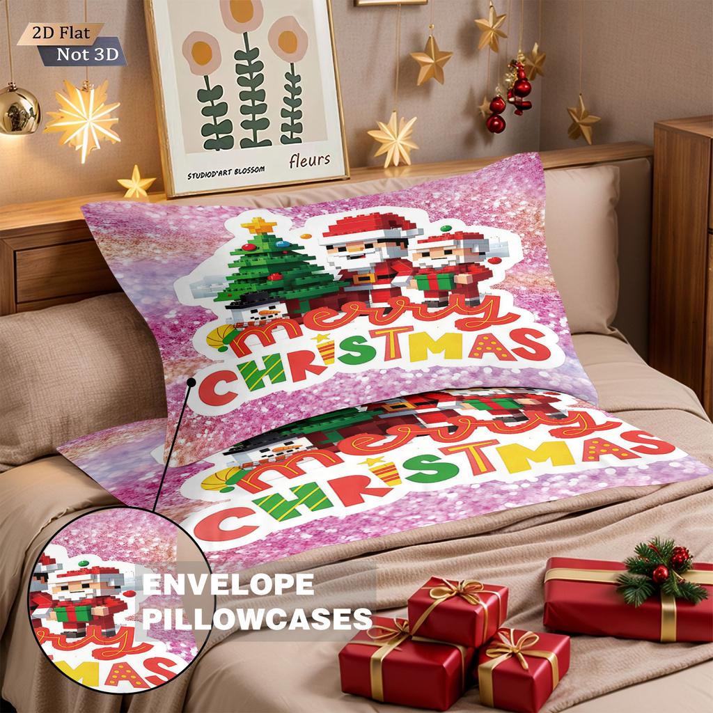 3pcs building block style cartoon Santa Claus printed coreless bedding set multi size bedroom bedding holiday decoration