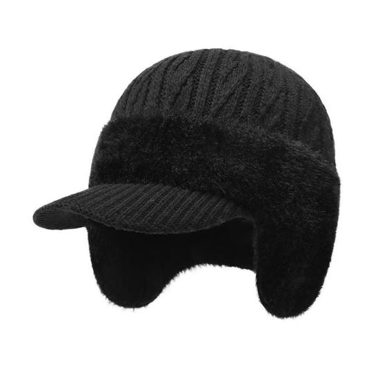 Men Hat Moisture-Wicking Breathable Warm Hat with Fleece Lining Solid Color Ear Protection Knitting Hat