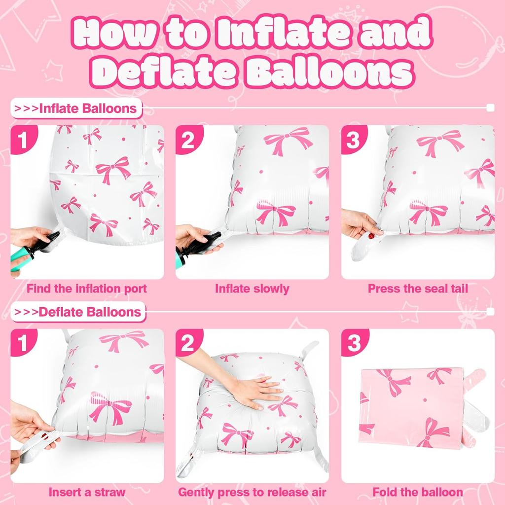 25pcs/50pcs White Pink Bow Square Aluminum Foil Balloon Wall Double Sided Balloon for Birthday, Wedding, Shower Decoration