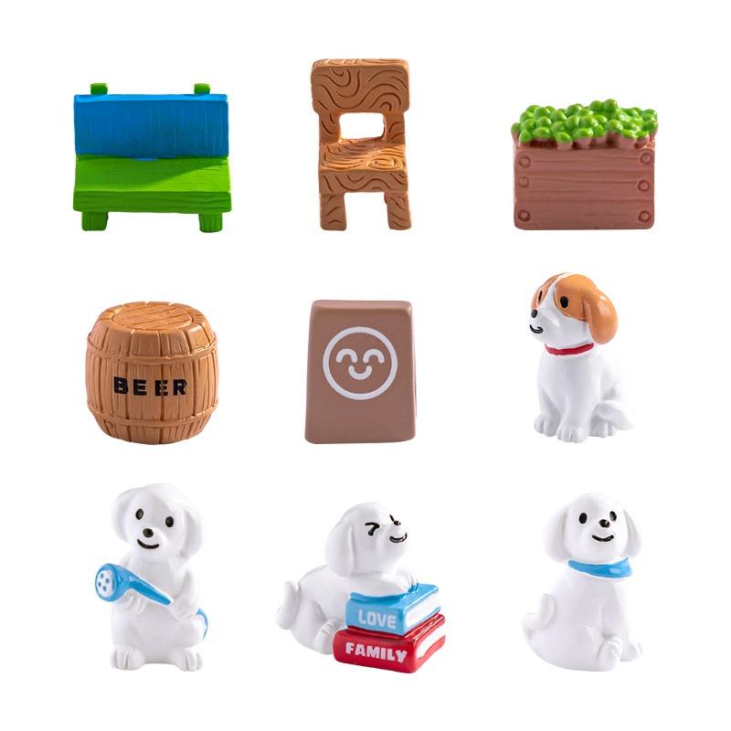 Micro-landscape Cartoon Reading Watering Flowers, Dog Dolls Dollhouse Decorations Accessories Mini Ornaments