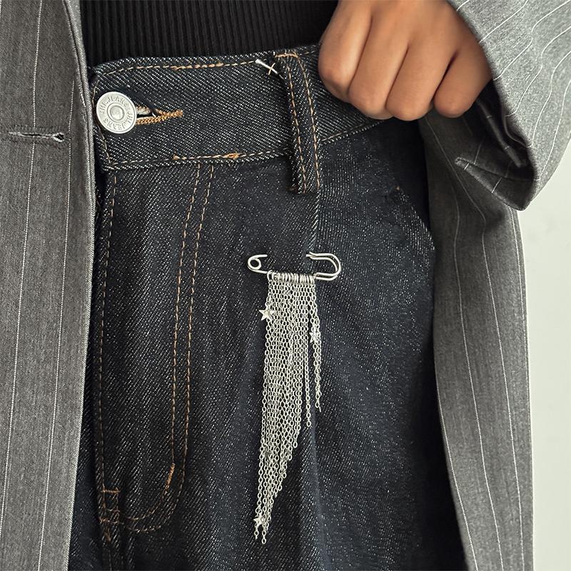 Hip-hop Rock Five-pointed Star-shaped Chain Multiple Tassels Brooches for Women Metal Pin Pants Ankle Chain Shortening Jewelry