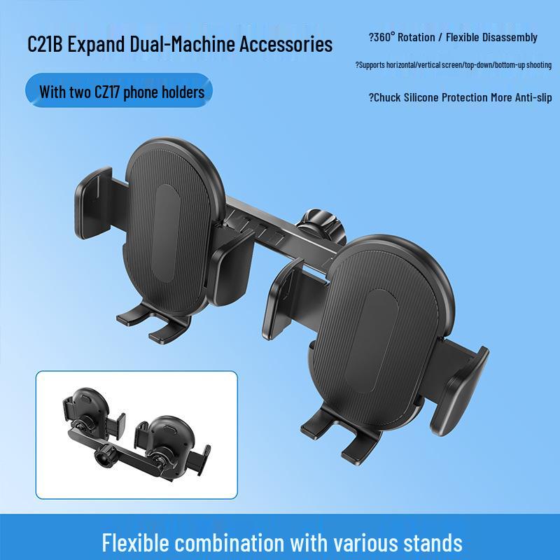 Dual-Camera Phone Holder: C21B Floor & Desktop Shooting Stand with 17mm Universal Ball Head