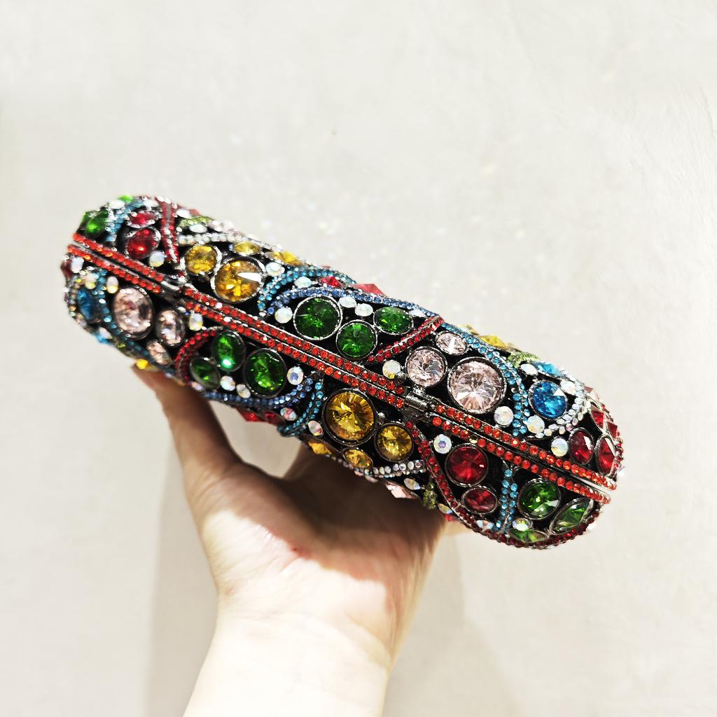 Bolso de Noche Colorido para Mujer Azul/Rojo Bolsita de Fiesta de Lujo Carteras de Mano Bolso de Mano de Cristal Carteras con Pedrería Bolso de Mano para Boda Carteras