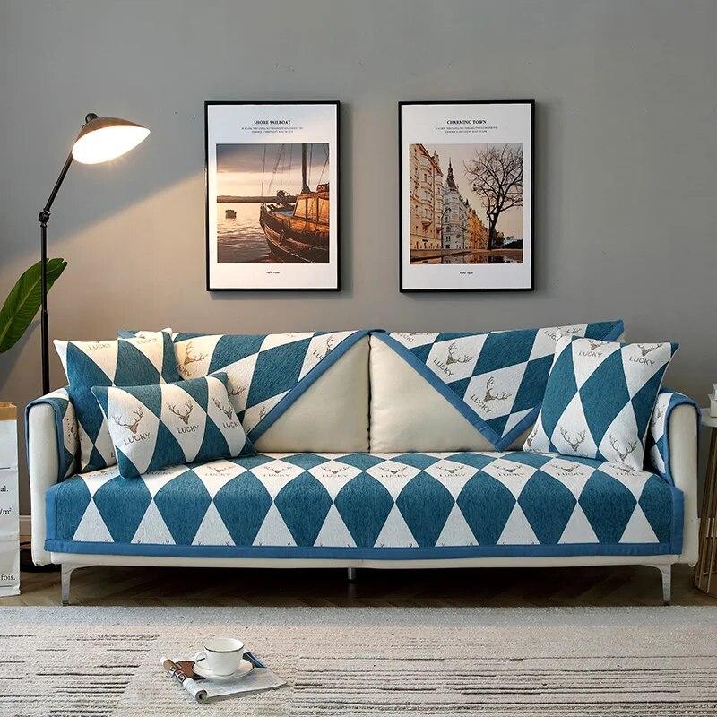 

Чехол для дивана Nordic Chenille Non-Slip, универсальная подушка для дивана Four Seasons, украшение для гостиной, подушка для дивана с призматическим узором 70x70 cm 1pc