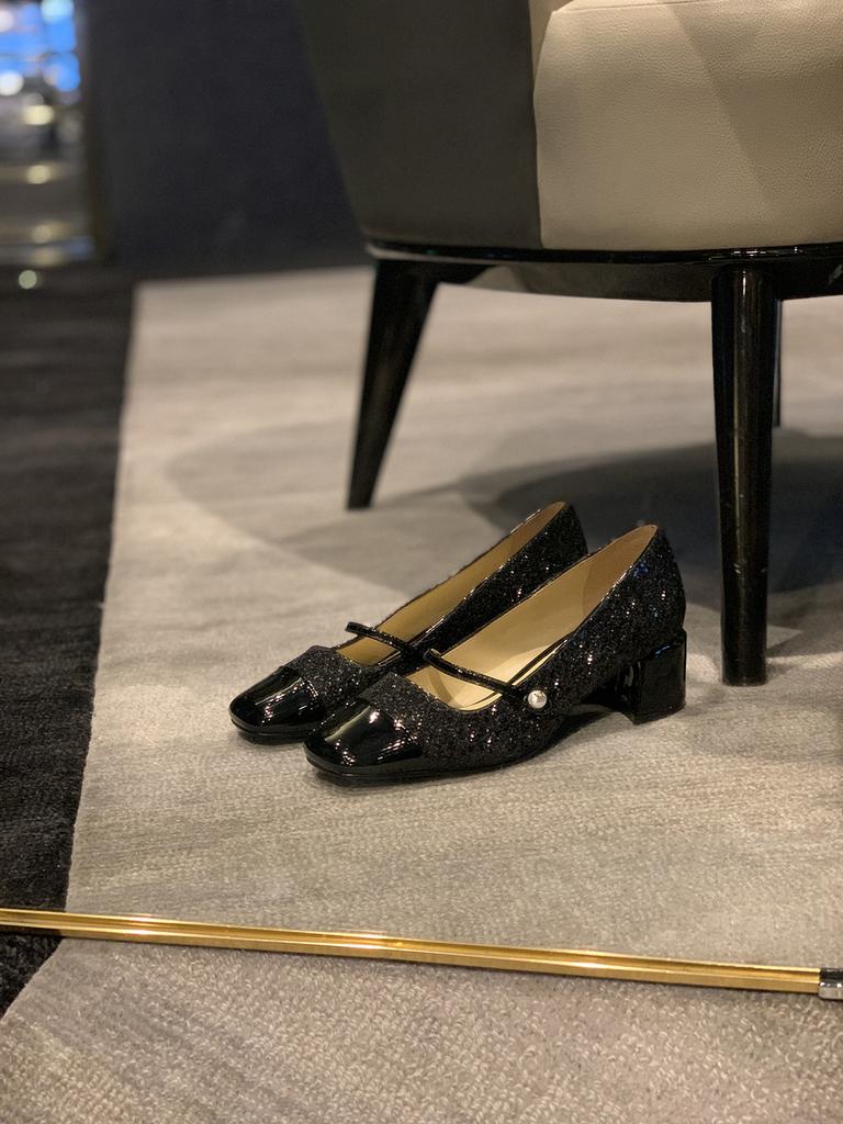 Seconds Hair~ Grape Mother Sparkling Sequins Banquet Small Fragrant Style Square Head Word with Thick Heel Mary Jane Single Shoes Women