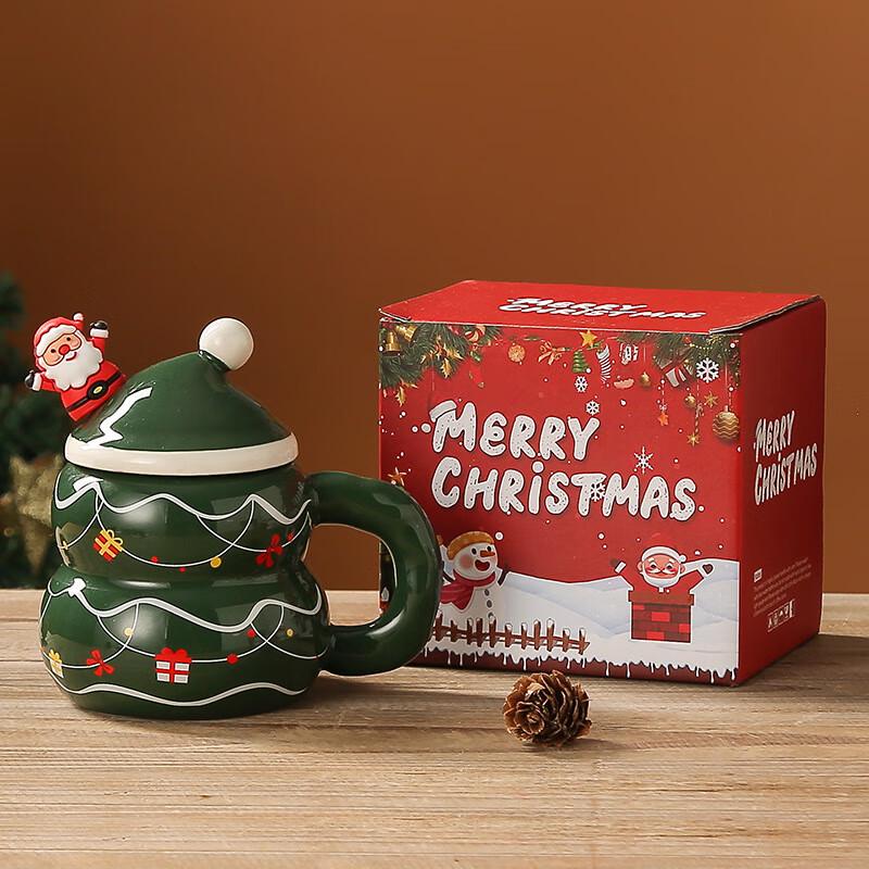 Cartoon Christmas Ceramic Mug with Lid and Spoon, 400ml