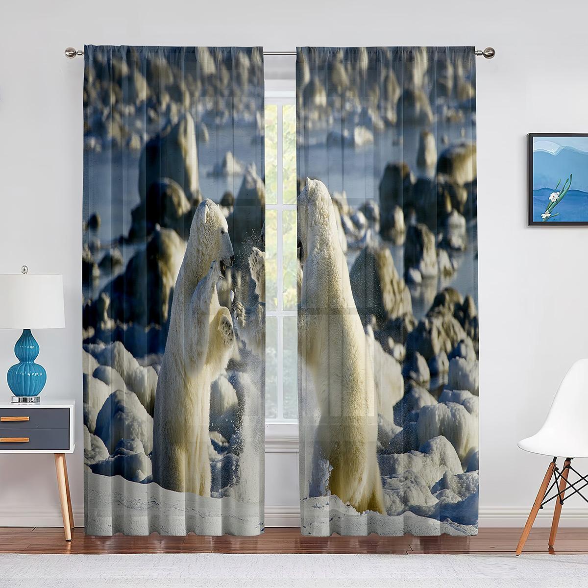 Милый белый медвежонок Антарктида Северное животное Прозрачные шторы для гостиной спальни — фото 14