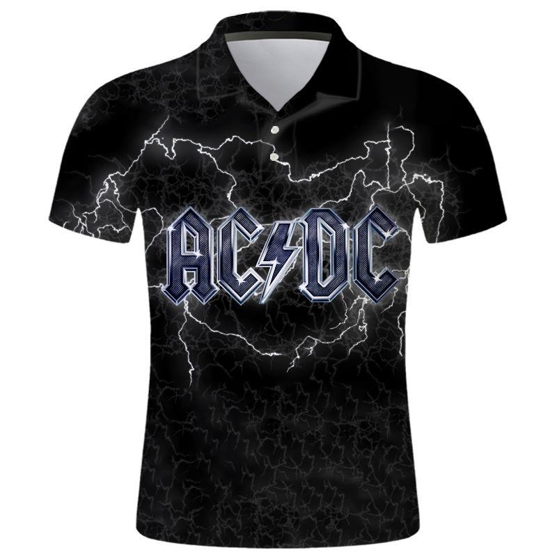 Buy Summer Casual Fashion Short Sleeve Men's Slim Polo Shirt 3D AC DC ...