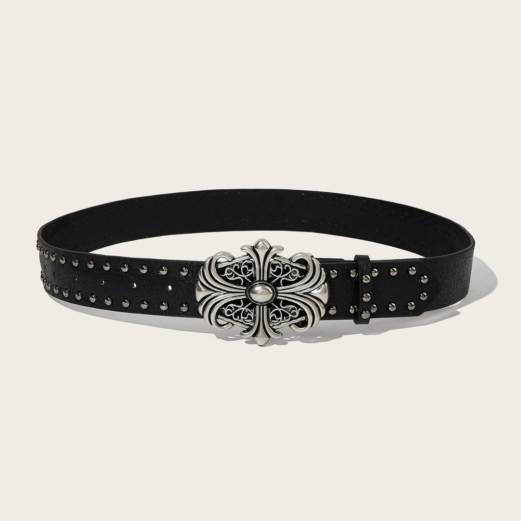 Punk Leather Belt For Men With Rivet Studs And Buckle Casual Waist Accessory For Hip Hop Style