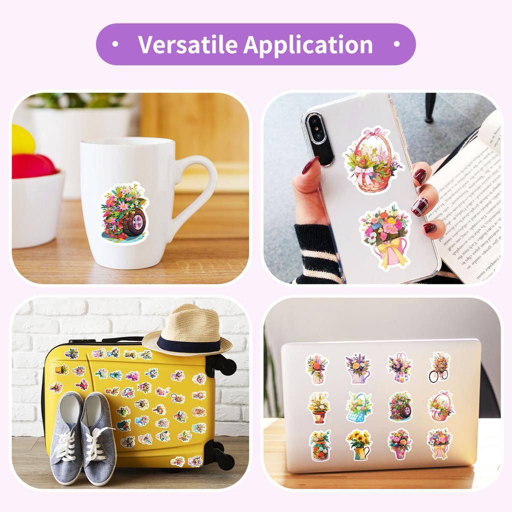 50/100PCS Flowers Handheld Various Flowers Graffiti Stickers Booklet Luggage Decoration Notebook Stationery Pen Holder Stickers