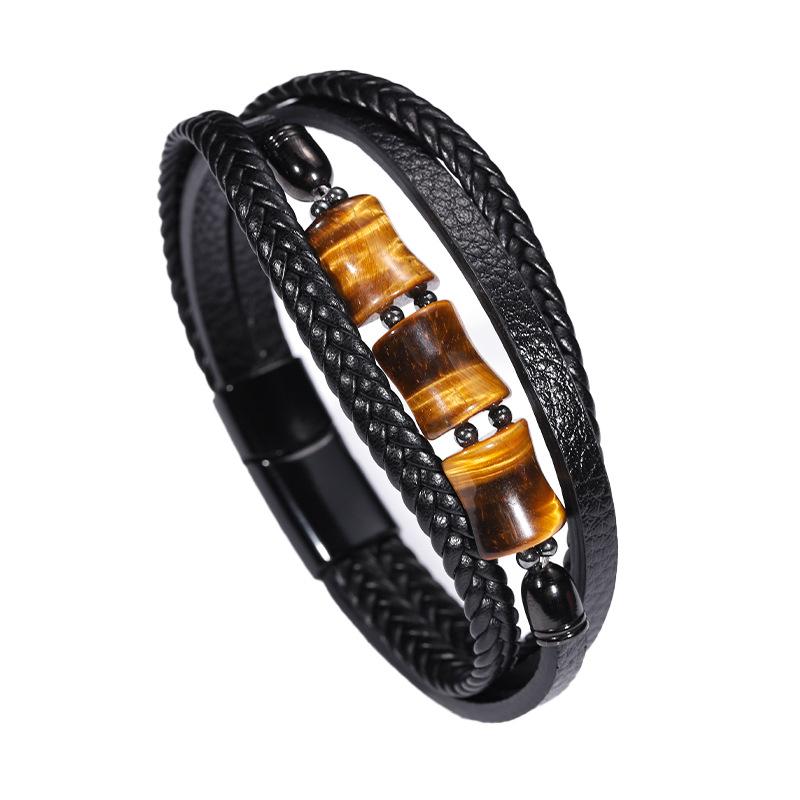 

Кожаный Браслет Бамбук Камень Тигровый Глаз Магнитный Браслет Ретро Украшения Бамбуковый Браслет Bamboo Knot Bracelet【9I