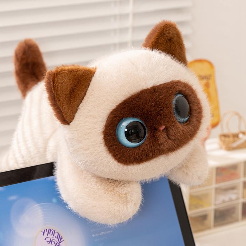 20cm Kawaii Big Eyes Cat Plush Toy Lying Cartoon Animal Black White Siamese Cat Sleeping Companion Gift