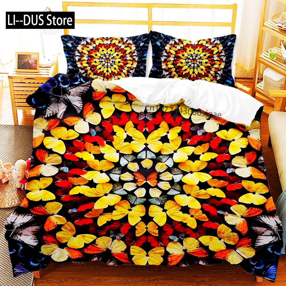 Butterfly Bedding Set For Boys Watercolor Butterfly Duvet Cover Fantasy Floral Animal Polyester Quilt Cover King Queen