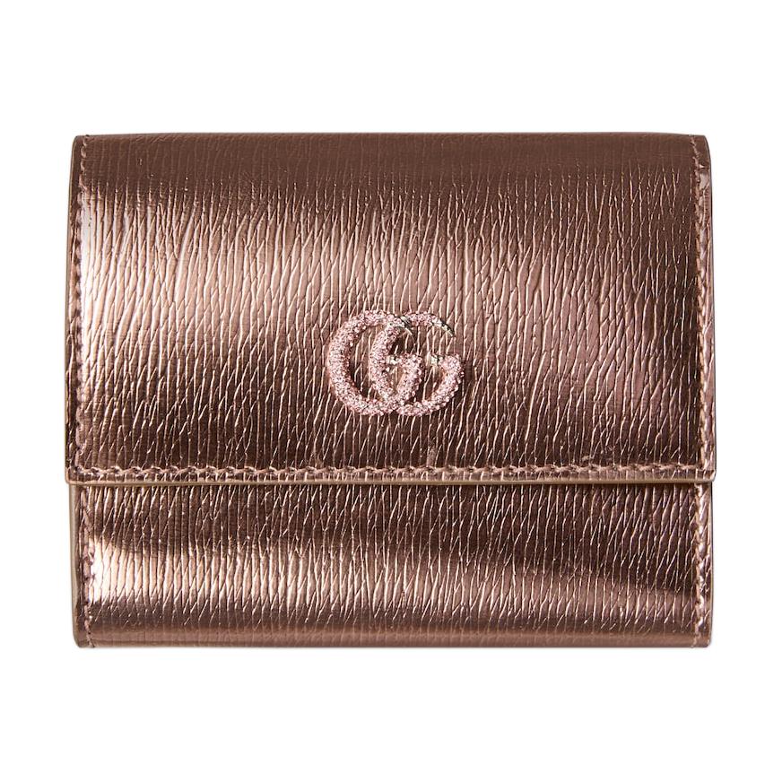 Gucci GG Marmont Two-Tone Crystal Mini Leather Wallet Women wallet Champagne 854640-AAFV2-7741
