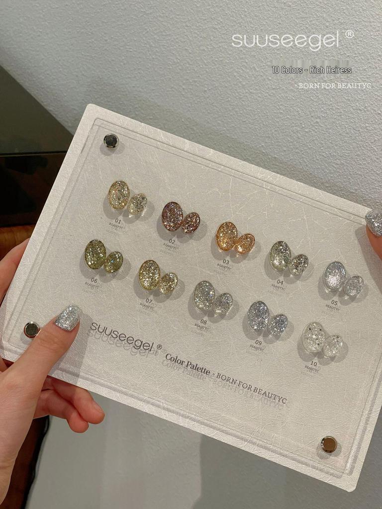 Rich Girl 10-Color Glitter Gel Nail Polish: Gold & Silver Ice Transparent Diamond Shine