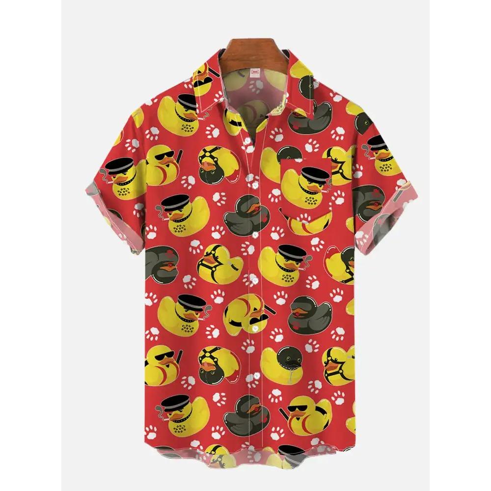 2026 Men's Summer New 3D Printed Reachy Duck Pattern Hawaiian Shirt Casual Printed Floral Short Sleeve Hawaiian Tropical Tops