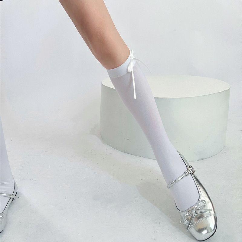 Lolita Socks, Bow Over Knee Socks, Calf Socks Gray Jk Stockings Women'S Ribbon Butterfly Long Tube