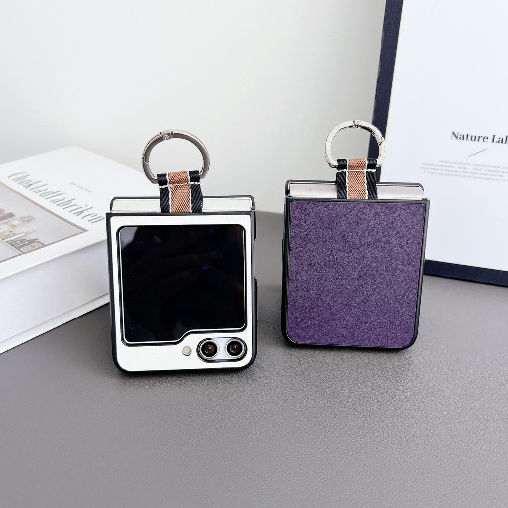 For Samsung Z Flip 6 7 PU Leather Phone Case Ring Folding Anti-Fingerprint Shockproof Protective Cover for Galaxy Z Flip 5 3/4