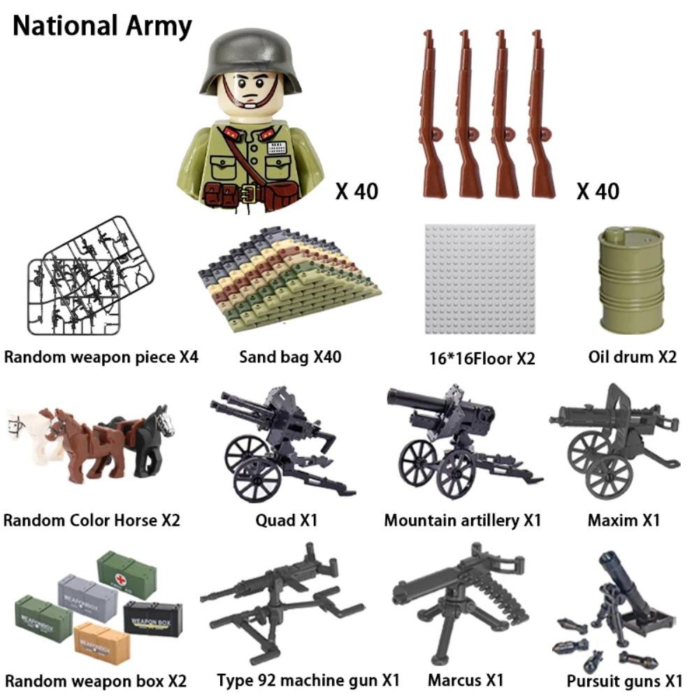WWII Infantry Military Soldier War National Army Mini Gun Weapon Models Building Blocks Building Blocks Toys for Kids