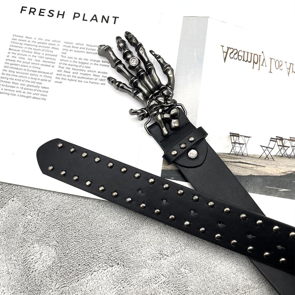 Skull Y2k Rivet Belt Men and Women Punk Style Personality Hip Hop Belt Fashion Versatile Decorative Belt Hipster