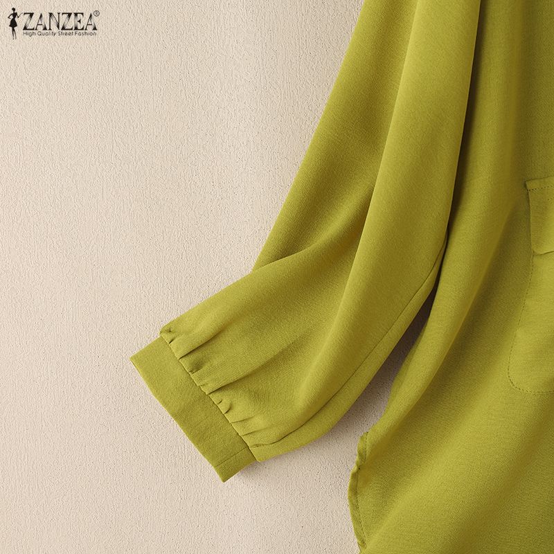 ZANZEA Women Turn Down Collar Solid Color Loose 3/4 Sleeve Blouse