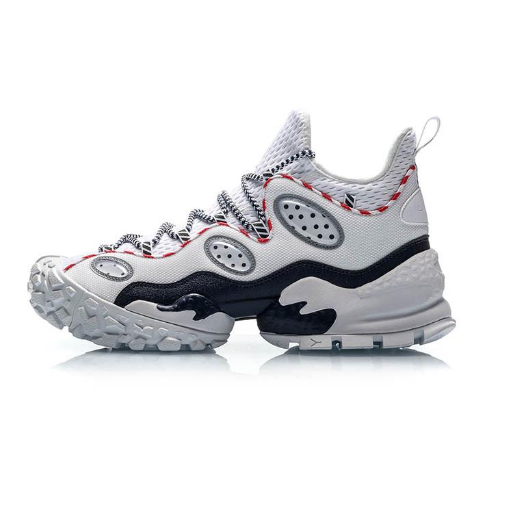New LiNing CF Countflow Monster Eye Mid Durable Breathable Mid Top Vintage Basketball Shoes Men's White Red AGLP135-3