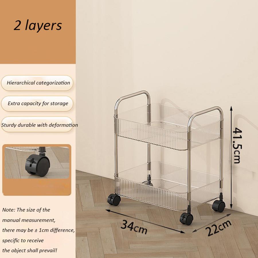 Light Luxury Storage Rack Trolley 2/3/4 Layers Transparent Acrylic Rolling Cart With Removable Hanging Baskets Snacks Bookshelf