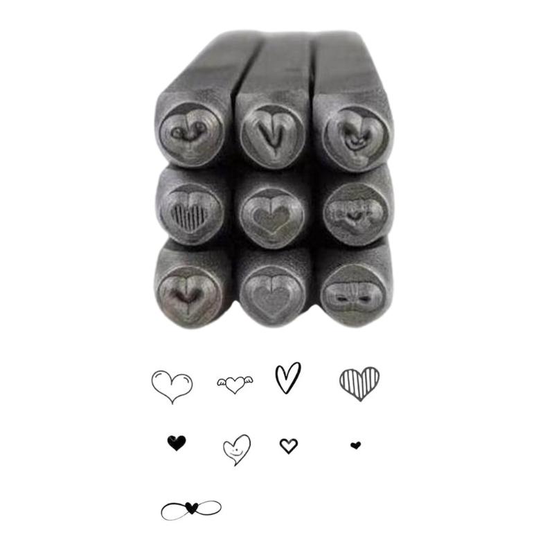 

Set Of 9 Love Heart Series Metal Leather Stamping Kits Metal Punch Stamps Hand-Carved Tool Jewelry Making Accessories 1