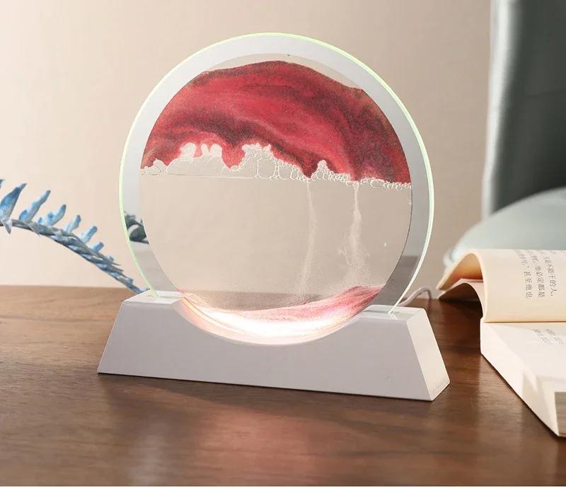 Sandscape Moving Sand Art Picture Table Lamp 3D Hourglass Quicksand Flowing Sand Painting Office Desktop Home Decor Gifts