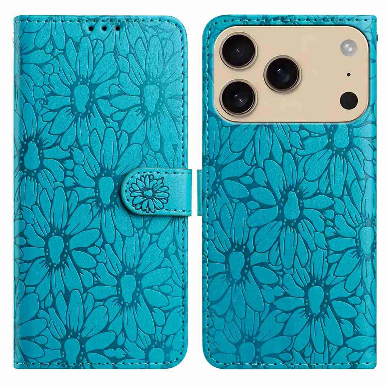 For iPhone 17 Pro Max Leather Case Daisy Imprint Wallet Stand Phone Protective Cover D