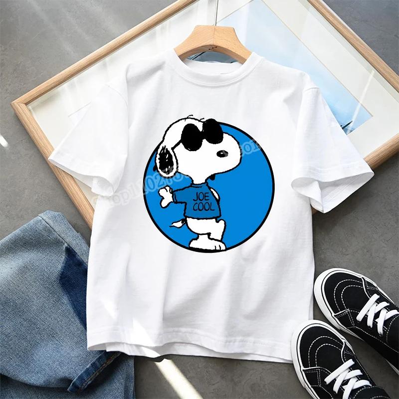 Snoopys Child Short Sleeve Tshirt Boys Girls Summer Casual Round Neck Tops Anime Character Print Pullover Kids Birthday Gifts