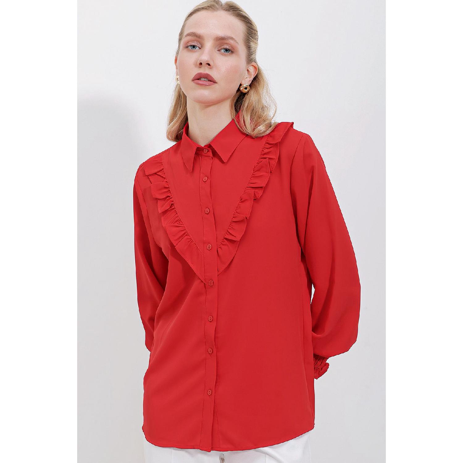 

20223 Ruffled Long Sleeve Shirt - Red 36 красный