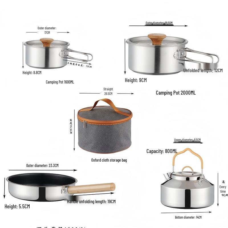 Portable 304 Stainless Steel Camping Cookware Set