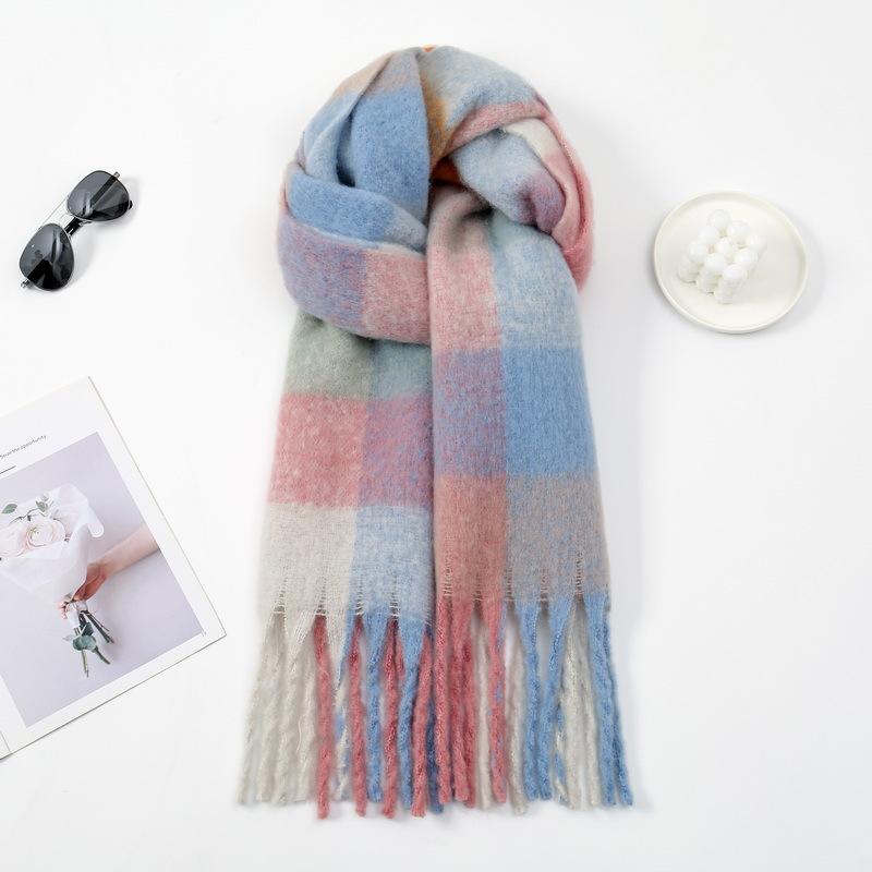 New Maillard Striped Thick Tassel Big Braid Plush Scarf Winter Warm Thickened Lazy Student Scarf