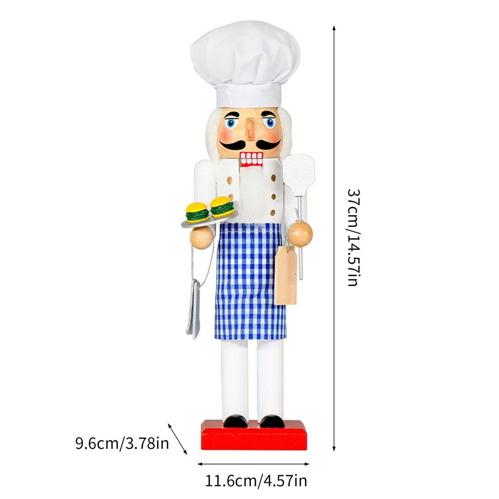 Handcrafted Wooden Christmas Nutcrackers Chefs Statue With Blue Plaids Apron Vintage Holiday Tabletop Display Ornament