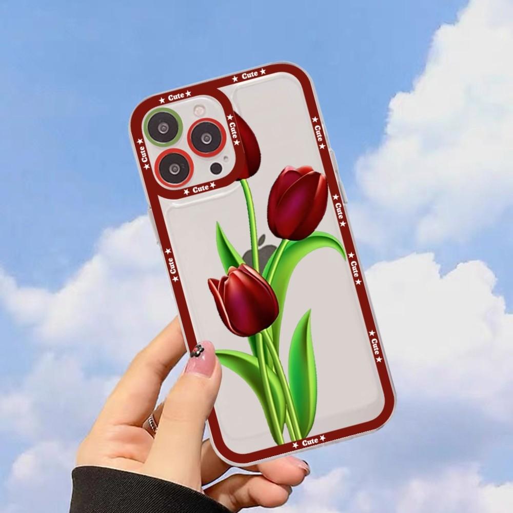 Red Poppies Tulip Rose Phone Case For iPhone 15 11 12 13 14 Mini Pro Max XR X XS TPU Clear Case