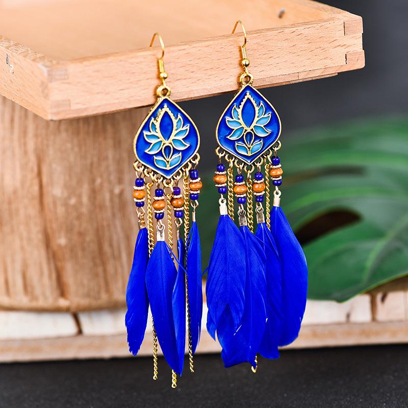 Bohemian Long Tassel Feather Earrings - Trendy Douyin-Inspired Design for Women