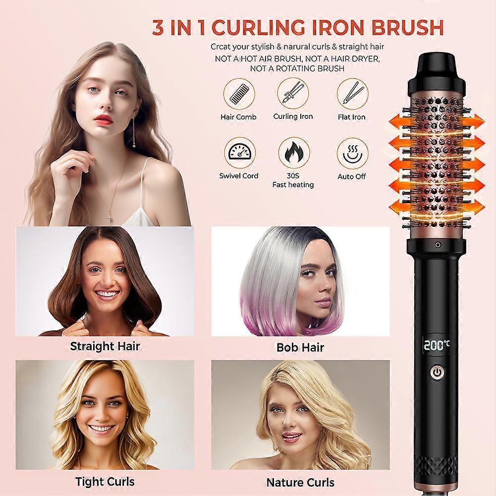 3-in-1 Hot Air Styler Ionic PTC Heating Hair Straightener & Curler, 360 Degree Swivel Cord Travel Hot Styling Brush for Women