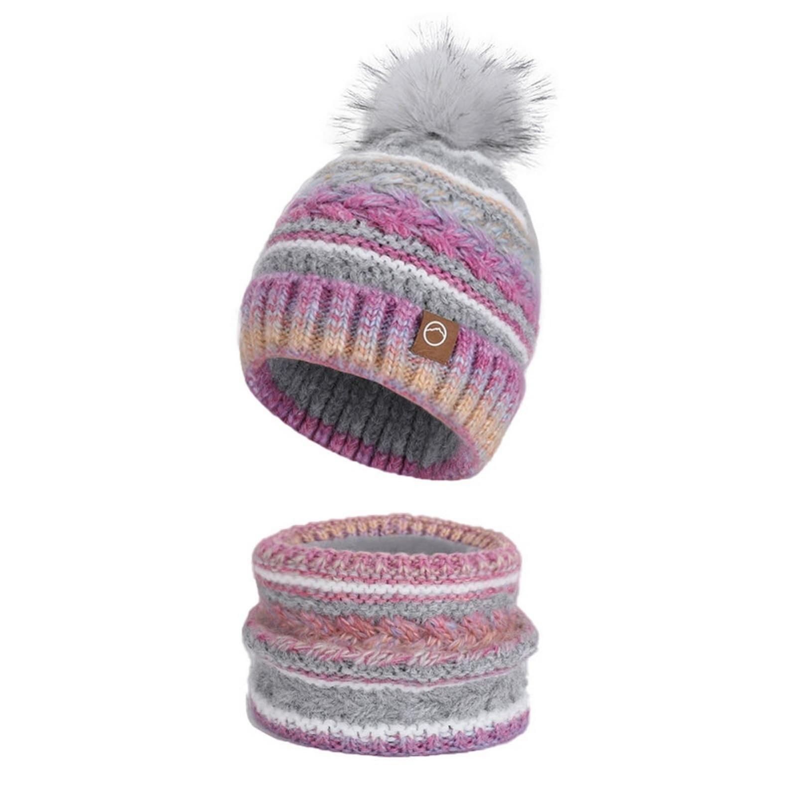 

Зимний теплый набор из двух предметов: шапка и шарф: Флисовая подкладка, Утолщенная вязаная шерстяная шапка, Женская уличная шапка-ушанка One Size фиолетовый