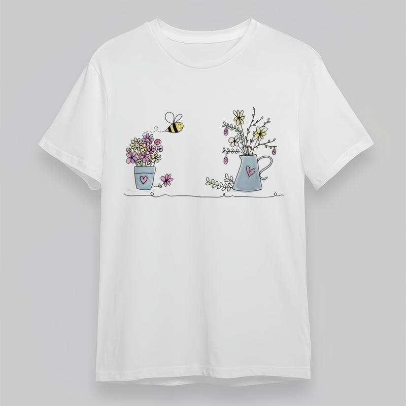 

Women s Plus Size Fashion Classic T-Shirt Flowers Bees And Vases Graphic Tee XL