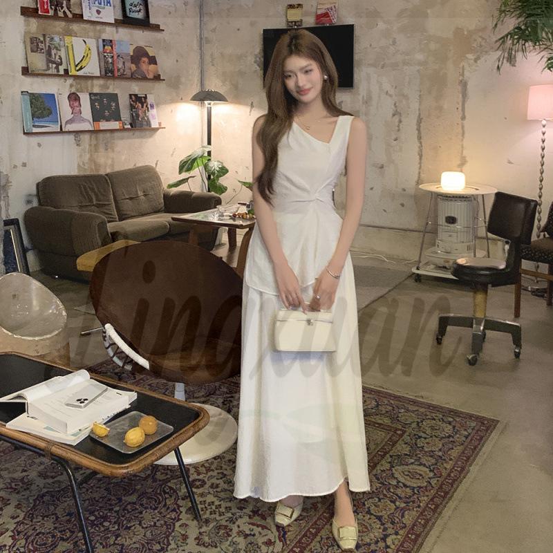 

2026 Spring/Summer Elegant Two-Piece Set: Loose Slit Sleeveless Top & A-line Skirt for Women Medium (M) брудно-білий