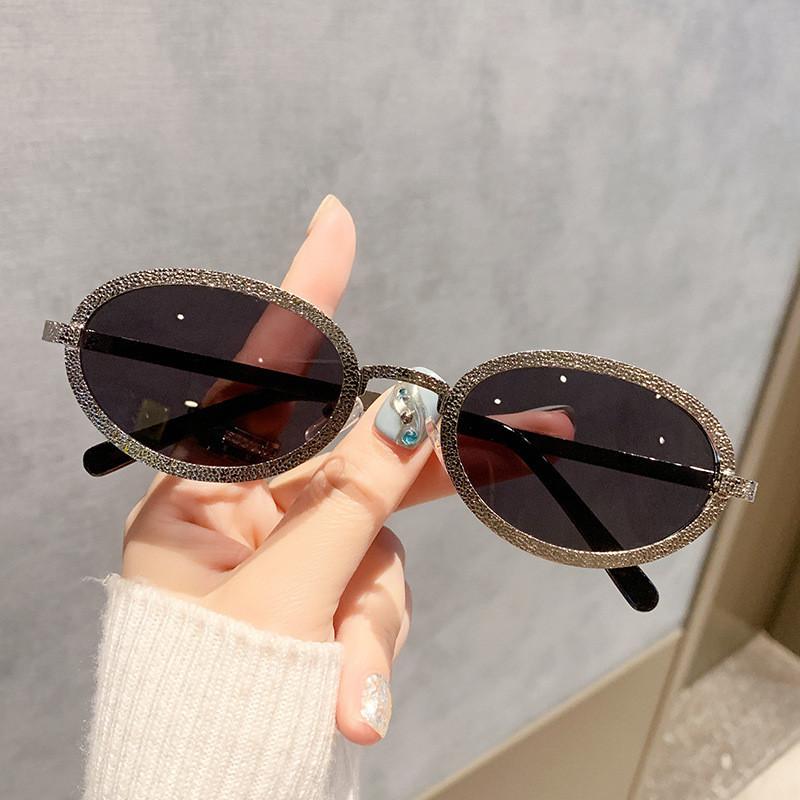 

Elliptical Metal Sun Glasses With Uv400 Protection For Fashionable Summer Outdoor Activities SilverFrameBlackGray