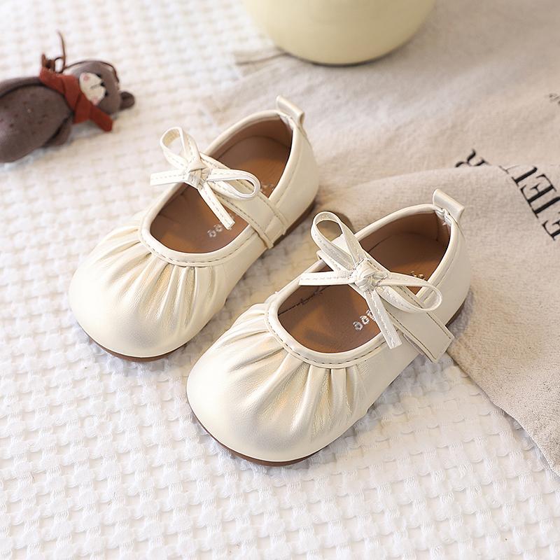 Spring Girl's Princess Shoes Fashion Wrinkled Hook-loop Daily Kid's Flat Shoe Solid Colors Anti-slip Casual Children Shoes